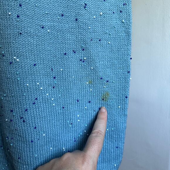 1960s VINTAGE | Unique Blue Beaded V Neck Sweater Dress | Approx size Small Med - Picture 8 of 10